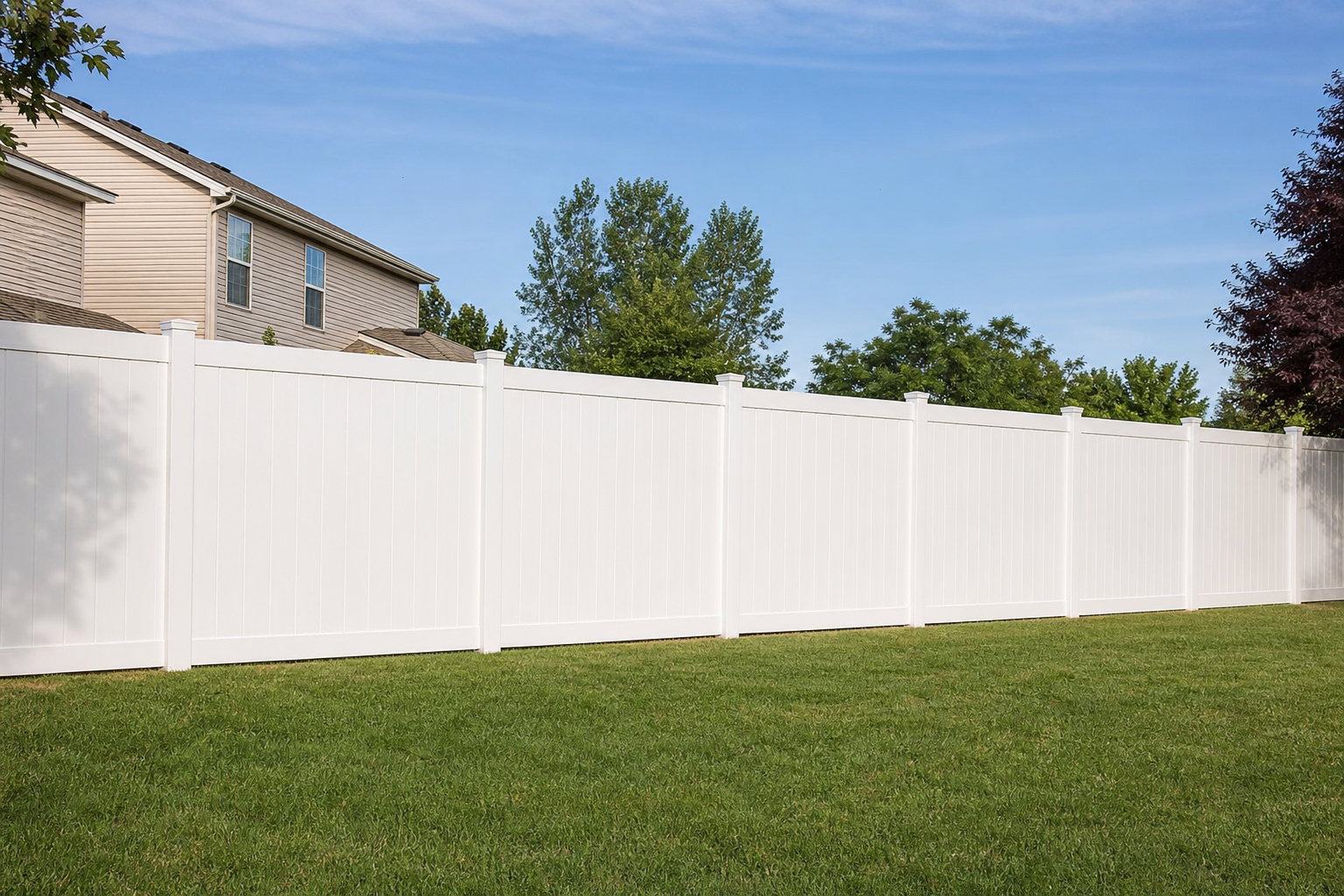 White vinyl privacy fence along a Fort Worth residential property